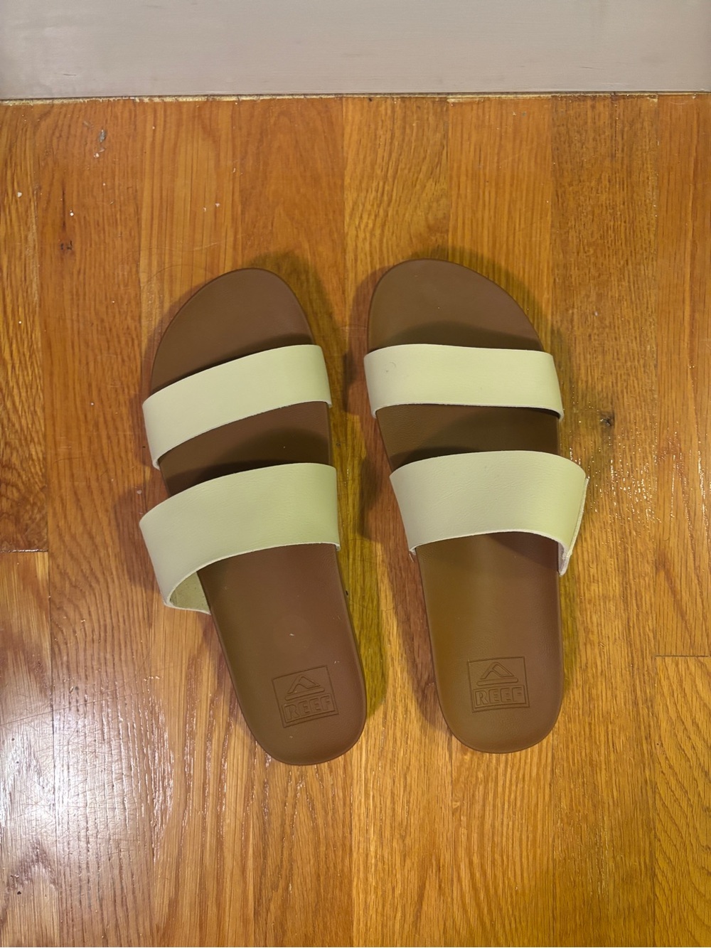 REEF Women’s Two-Strap Slide Sandal in Cream and Brown
